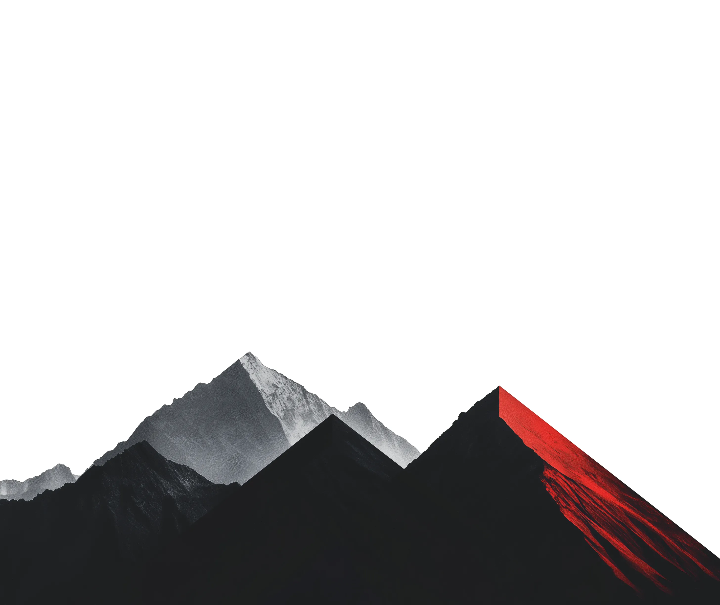 Monochrome mountain massif, one ridge marked in red. Motif: Measured Forces of Nature